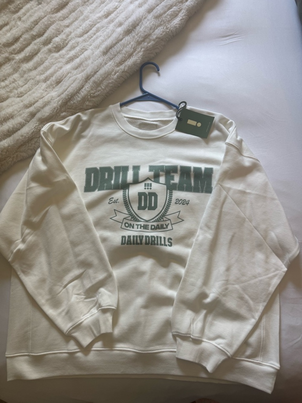 Daily Drills White Crewneck with Green 'Drill Team' Graphic